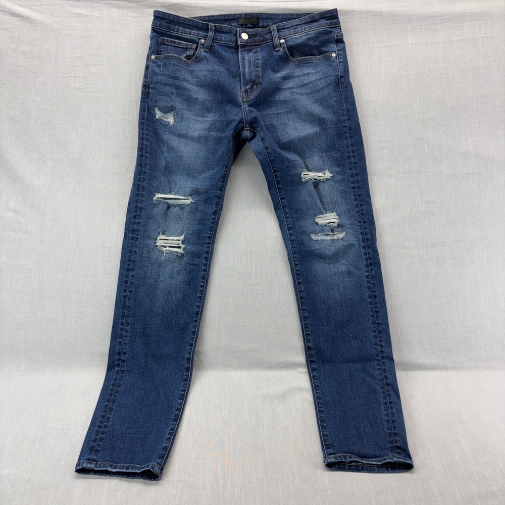 Uniqlo Ultra Stretch Skinny Tapered Jeans Blue Distressed Low Rise 321-421231 33